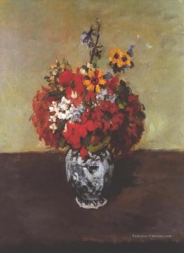 Dahlias Dans Un Vase De Delft Paul Cezanne Fleurs impressionnistes Peinture à l'huile